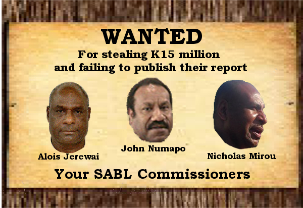 wanted poster showing the three CoI commissioners