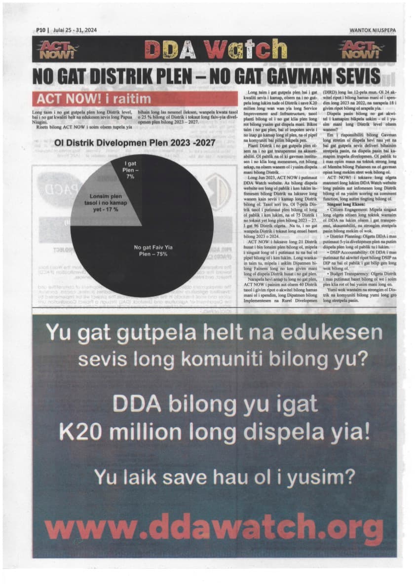 Nogat Distrik Plen – Nogat gutpela Gavman sevises