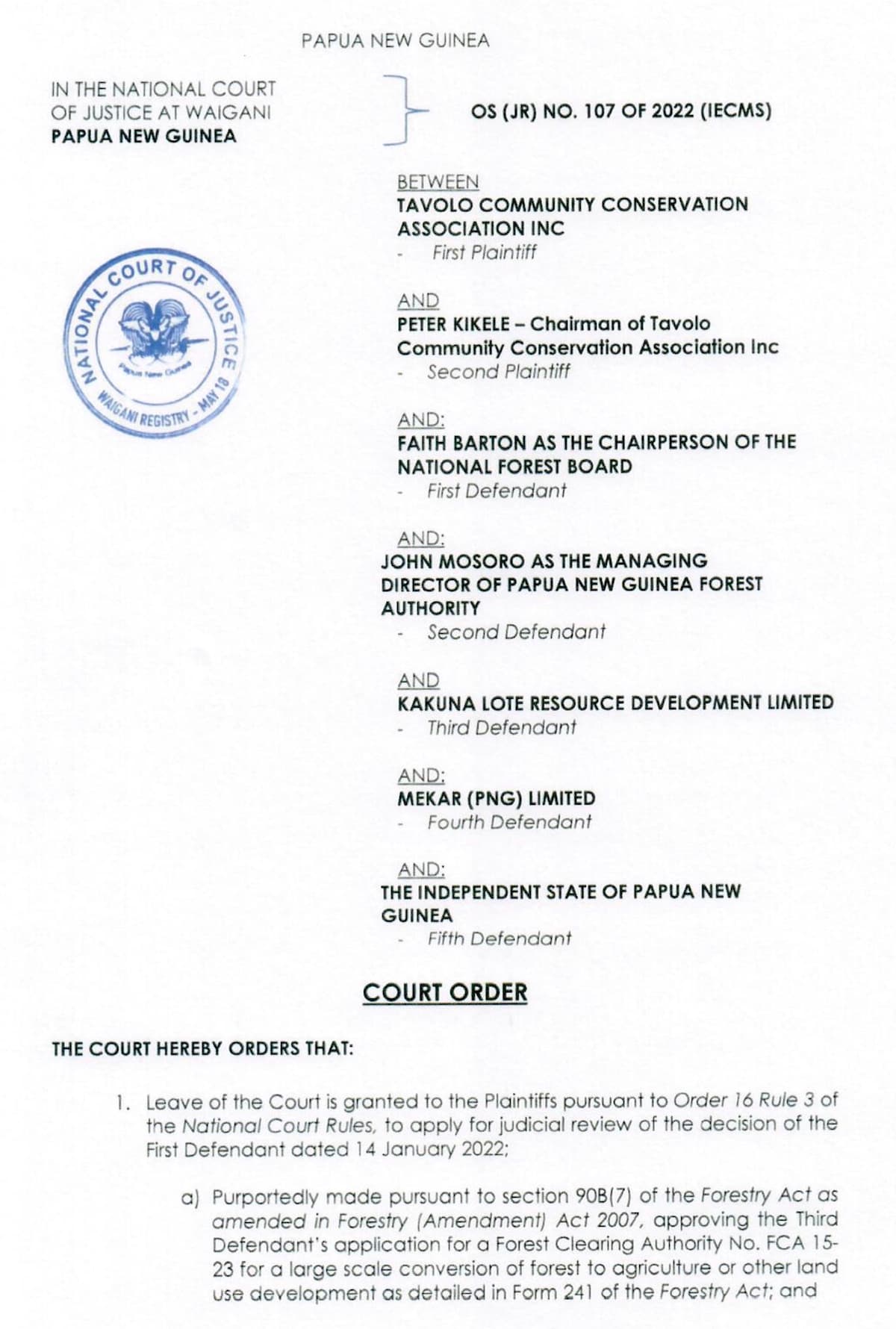 Tavolo community granted injunction against FCA logging