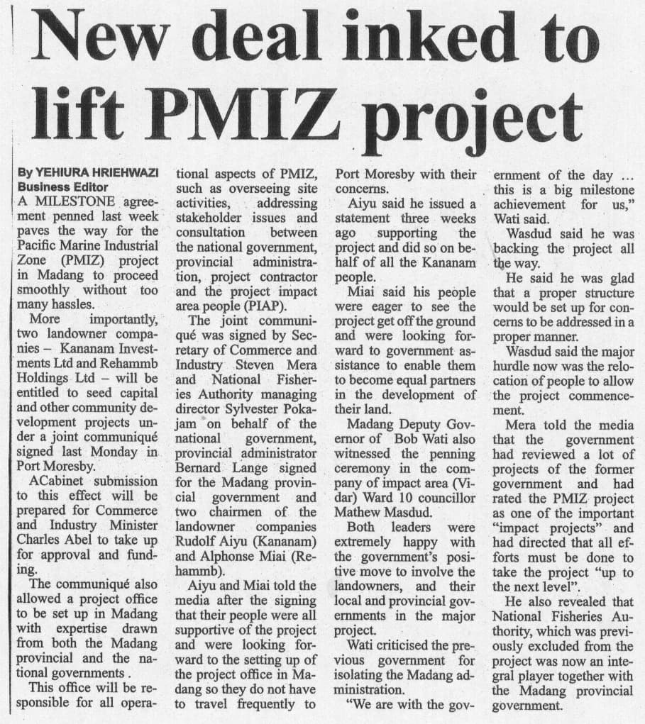 New deal to lift PMIZ project