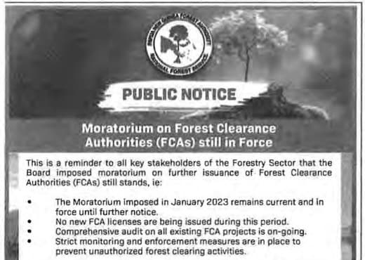 Ban on new Forest Clearing Authorities continues